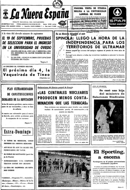 Portada Domingo 28 de  de 1974