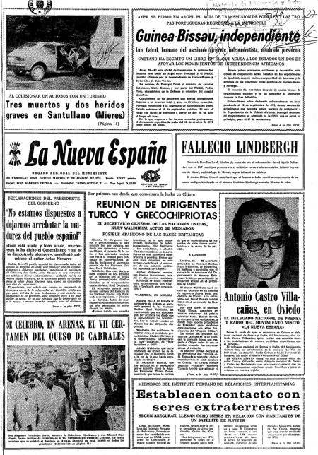 Portada Martes 27 de  de 1974