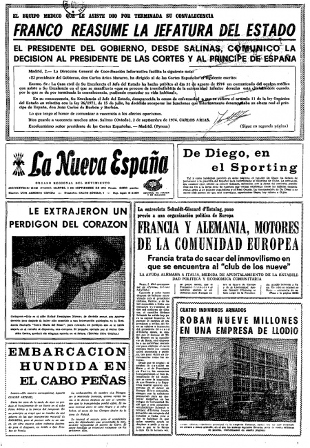 Portada Martes 3 de  de 1974