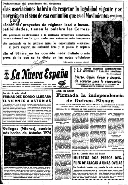 Portada Miércoles 11 de  de 1974