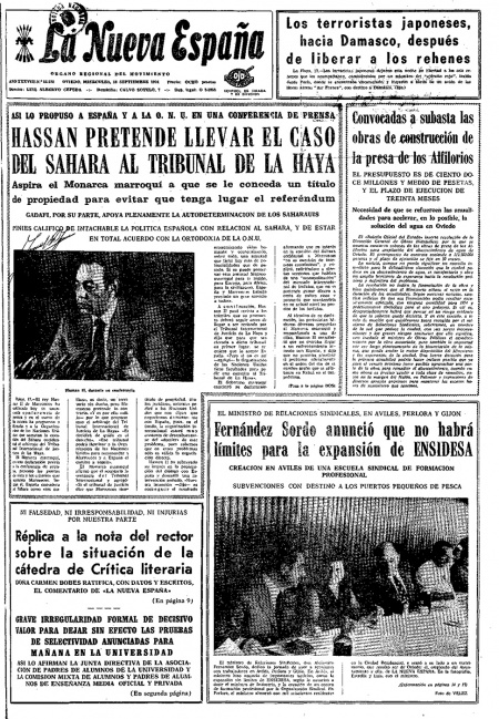Portada Miércoles 18 de  de 1974