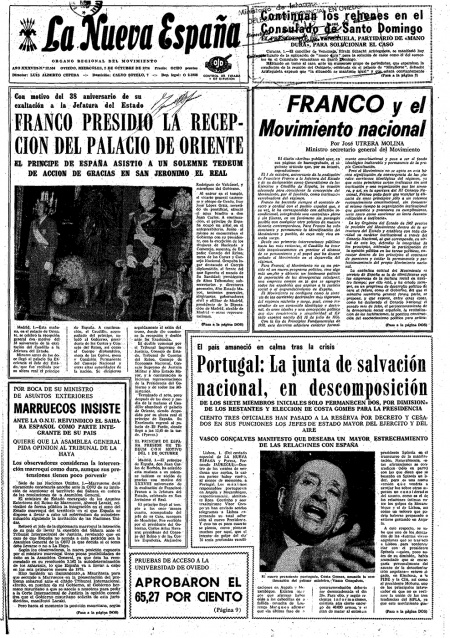 Portada Miércoles 2 de Octubre de 1974