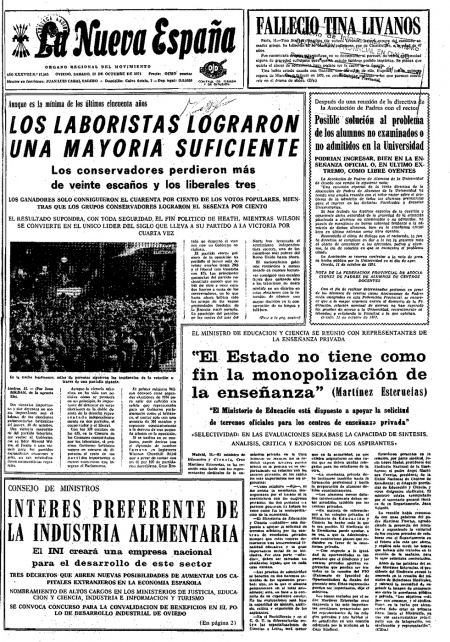 Portada Sábado 12 de Octubre de 1974