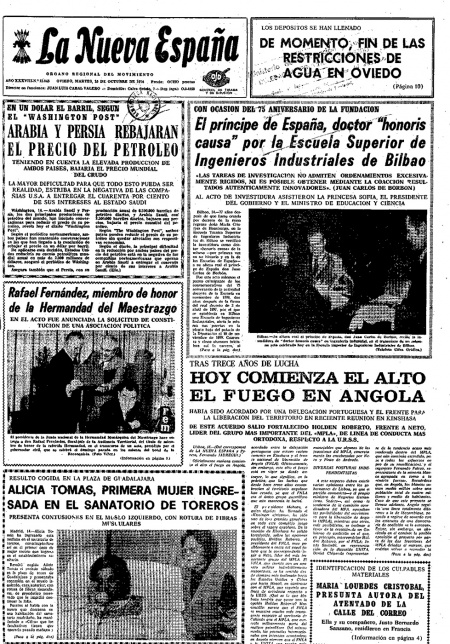 Portada Martes 15 de Octubre de 1974