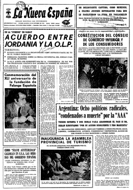 Portada Martes 29 de Octubre de 1974