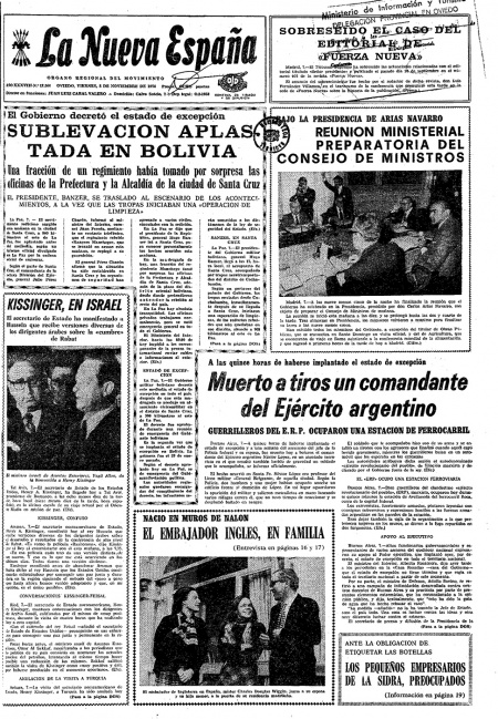 Portada Viernes 8 de Noviembre de 1974