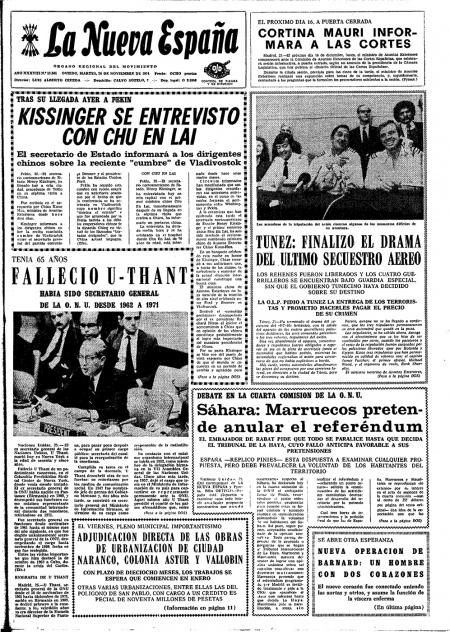 Portada Martes 26 de Noviembre de 1974