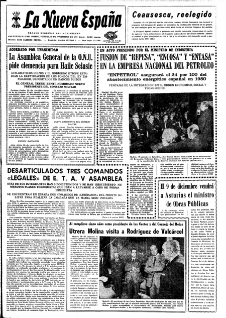 Portada Viernes 29 de Noviembre de 1974