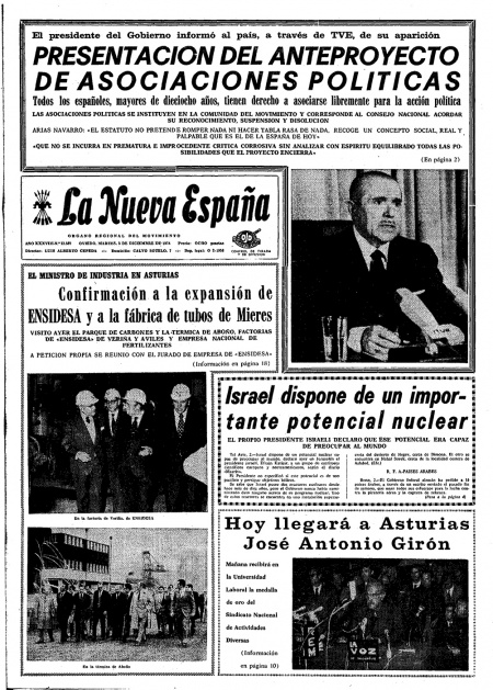 Portada Martes 3 de Diciembre de 1974