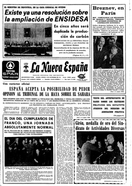 Portada Jueves 5 de Diciembre de 1974