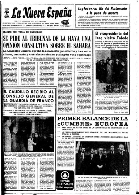 Portada Jueves 12 de Diciembre de 1974