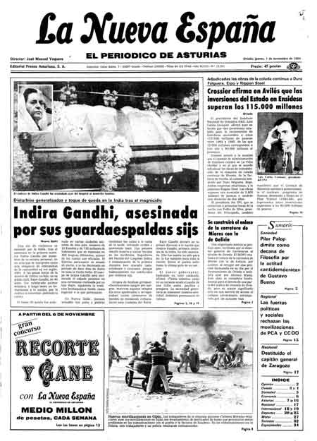 Portada Jueves 1 de Noviembre de 1984