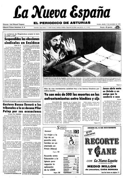 Portada Sábado 3 de Noviembre de 1984