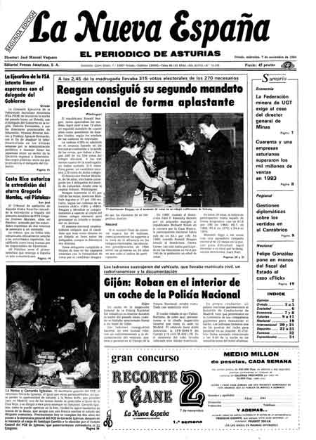 Portada Miércoles 7 de Noviembre de 1984