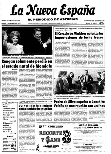 Portada Jueves 8 de Noviembre de 1984