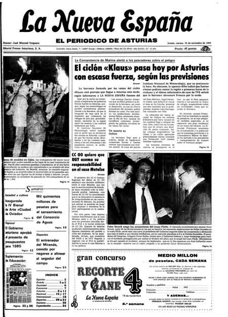 Portada Viernes 16 de Noviembre de 1984