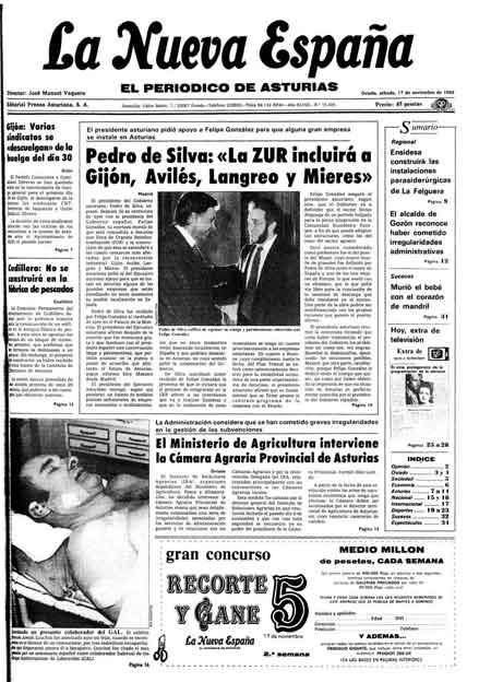 Portada Sábado 17 de Noviembre de 1984