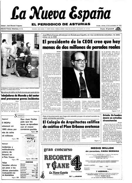 Portada Viernes 23 de Noviembre de 1984