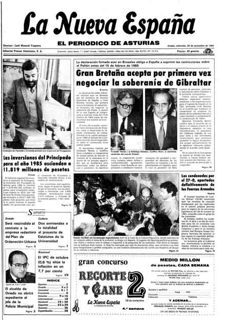 Portada Miércoles 28 de Noviembre de 1984