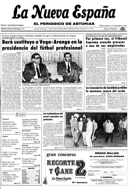 Portada Miércoles 12 de Diciembre de 1984