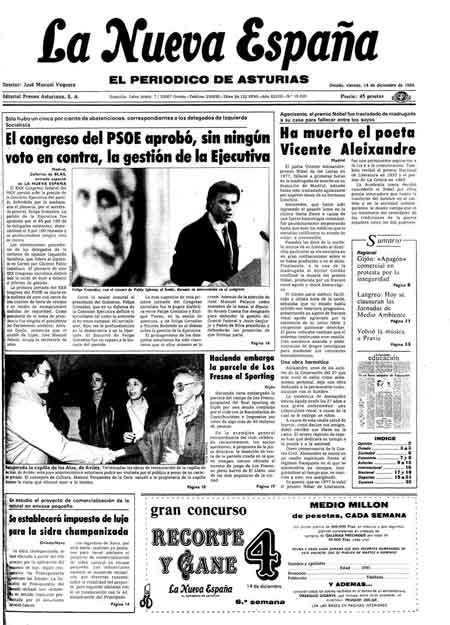 Portada Viernes 14 de Diciembre de 1984