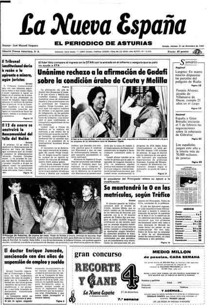 Portada Viernes 21 de Diciembre de 1984