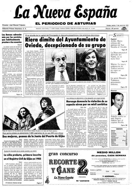 Portada Jueves 3 de  de 1985