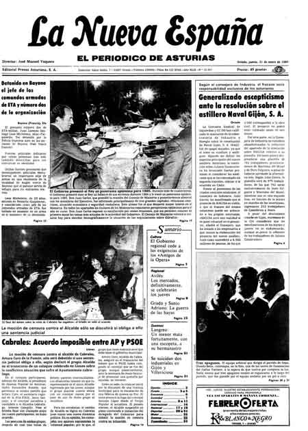 Portada Jueves 31 de  de 1985