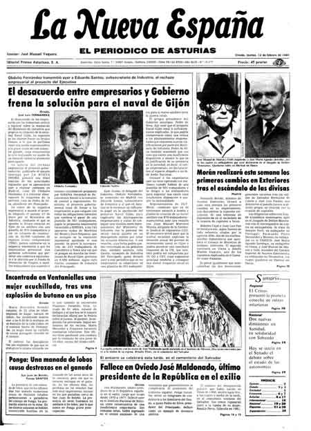 Portada Martes 12 de  de 1985