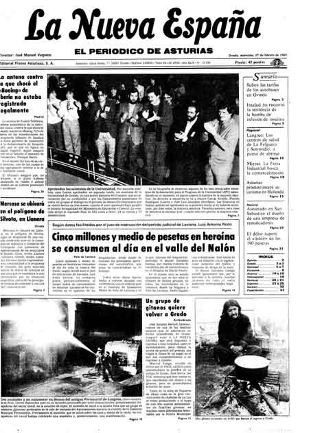 Portada Miércoles 27 de  de 1985