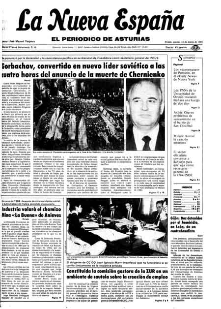 Portada Martes 12 de  de 1985