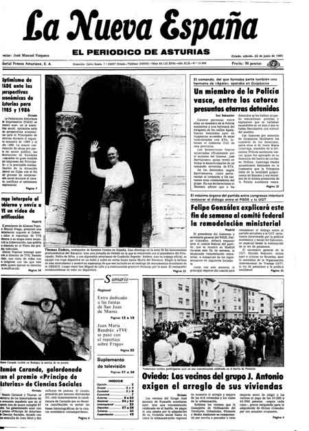 Portada Sábado 22 de  de 1985