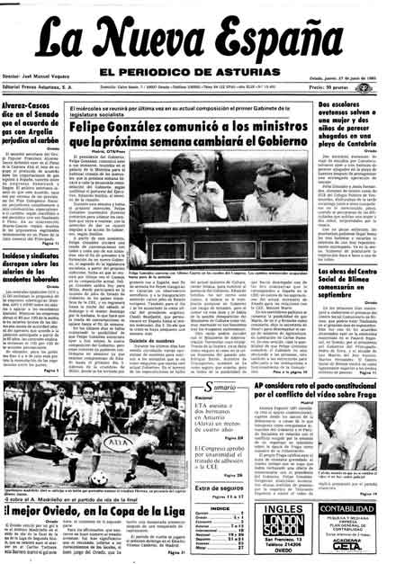 Portada Jueves 27 de  de 1985