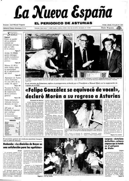 Portada Sábado 6 de  de 1985