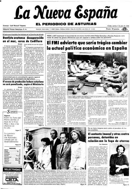 Portada Martes 9 de  de 1985
