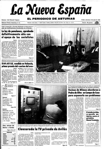 Portada Miércoles 24 de  de 1985