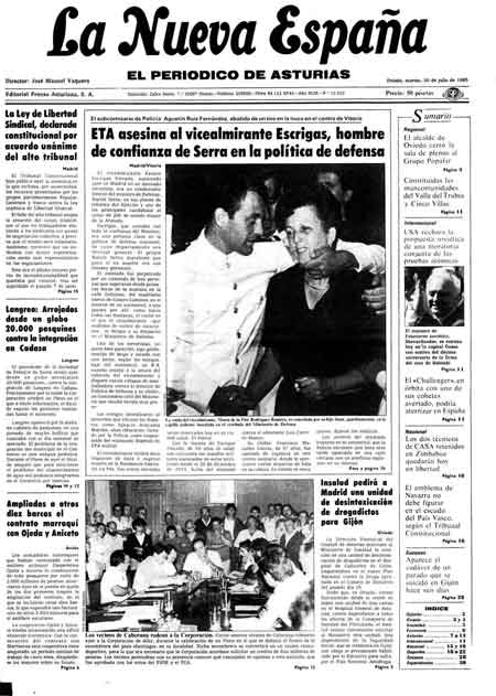 Portada Martes 30 de  de 1985