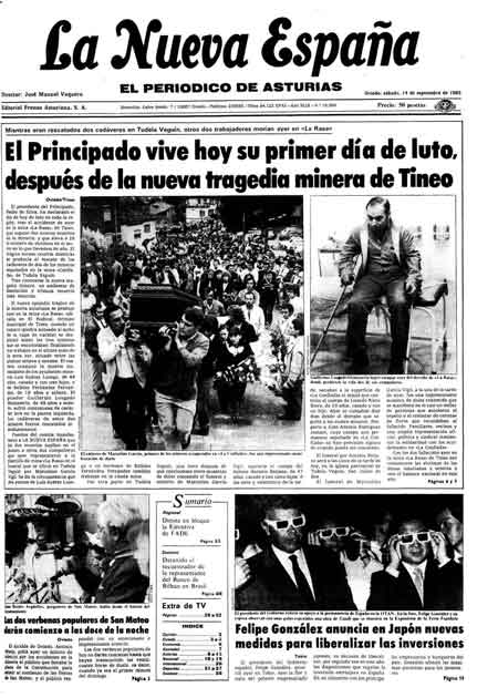 Portada Sábado 14 de  de 1985