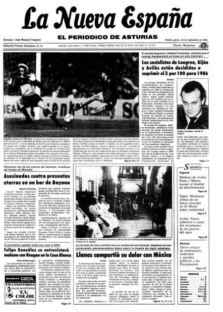 Portada Jueves 26 de  de 1985