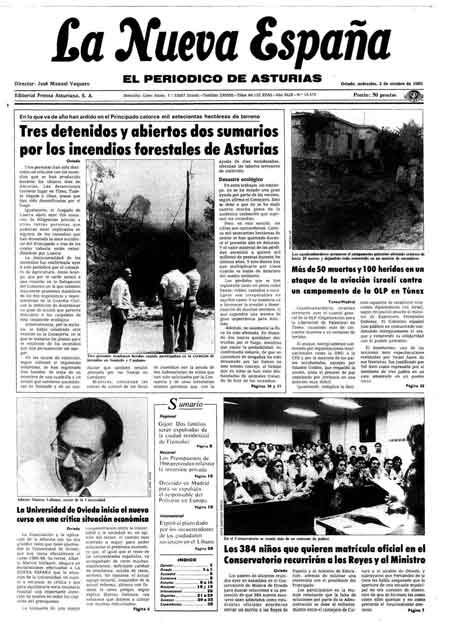 Portada Miércoles 2 de Octubre de 1985