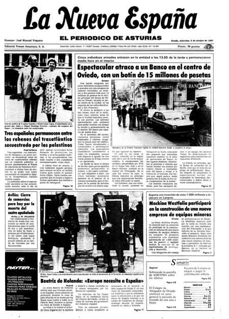 Portada Miércoles 9 de Octubre de 1985