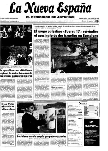 Portada Viernes 11 de Octubre de 1985