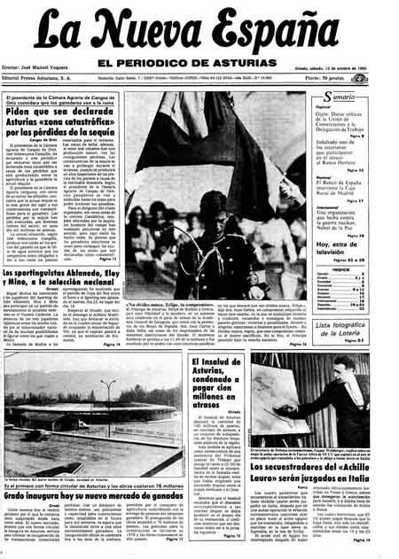 Portada Sábado 12 de Octubre de 1985