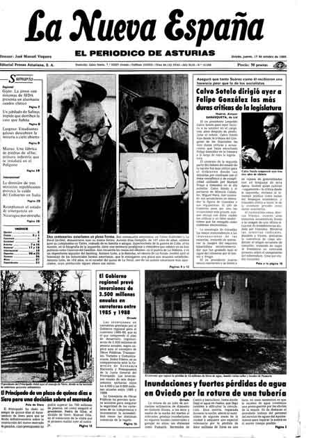 Portada Jueves 17 de Octubre de 1985
