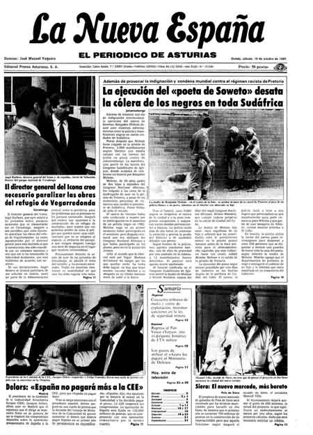 Portada Sábado 19 de Octubre de 1985