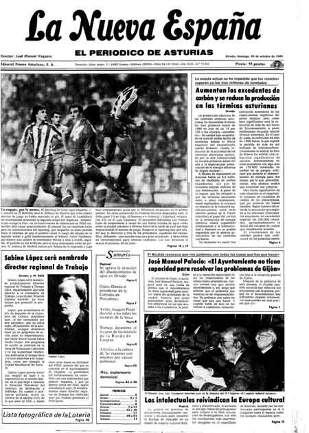 Portada Domingo 20 de Octubre de 1985