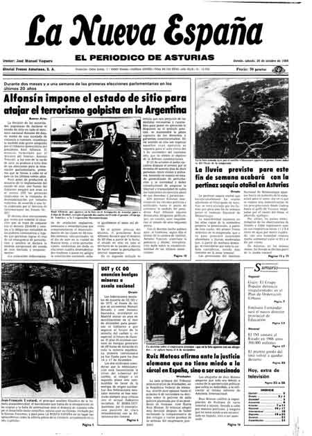 Portada Sábado 26 de Octubre de 1985