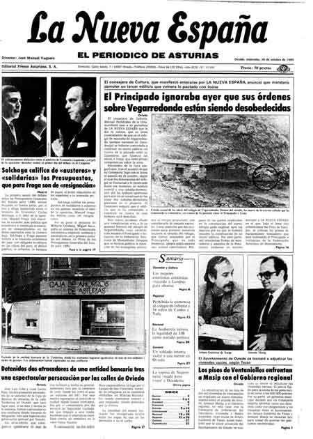 Portada Miércoles 30 de Octubre de 1985
