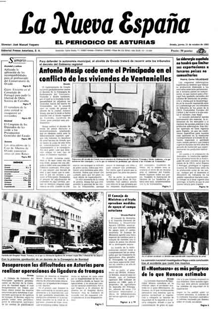 Portada Jueves 31 de Octubre de 1985
