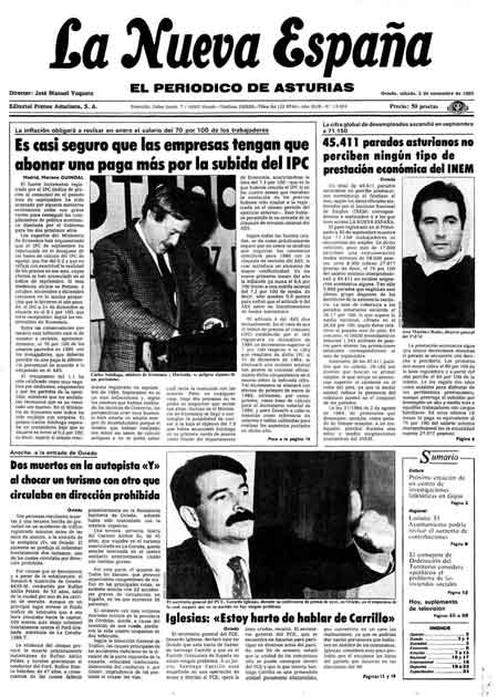 Portada Sábado 2 de Noviembre de 1985